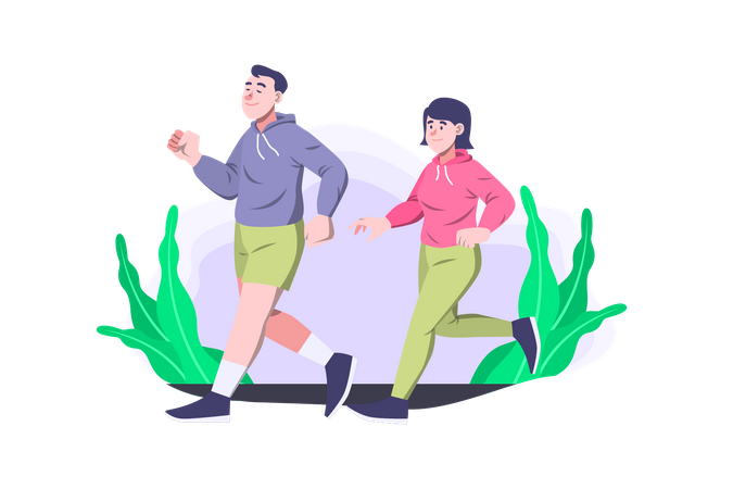 Couple jogging in park  Illustration