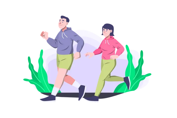 Couple jogging in park  Illustration