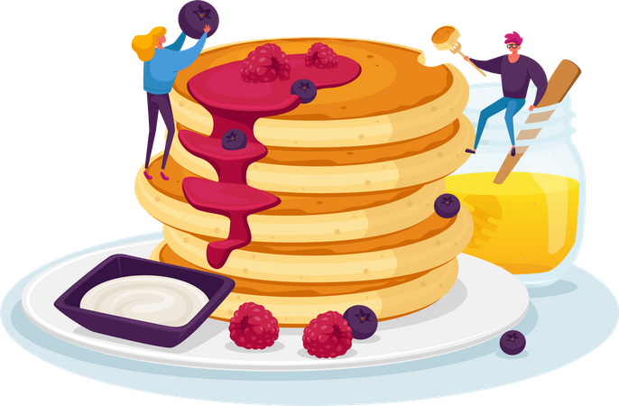 Couple making morning pancake  Illustration