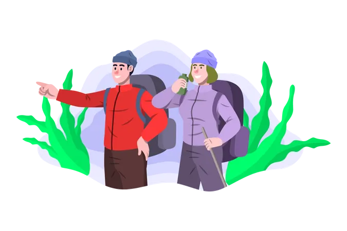 Couple on a hiking expedition  Illustration