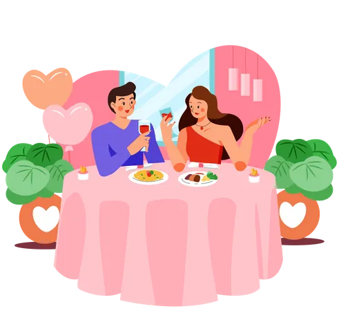 Couple on a romantic dinner date at restaurant  Illustration