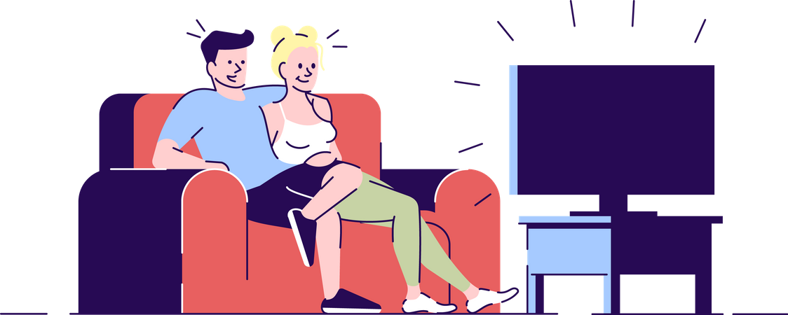 Couple on Movie Night  Illustration