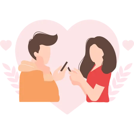 Couple parlant sur une application de rencontres  Illustration