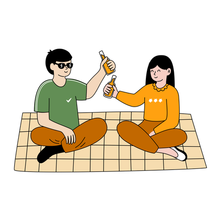 Couple Picnic Cheers Moment  Illustration