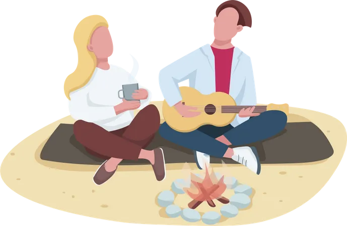 Couple picnic on beach  Illustration