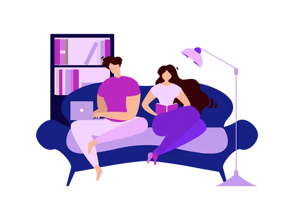 Couple Rest at Home and Spending Good Time together  Illustration