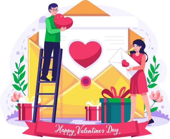 Couple sending letter with heart  Illustration