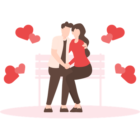 Couple sit on bench and doing romance  Illustration