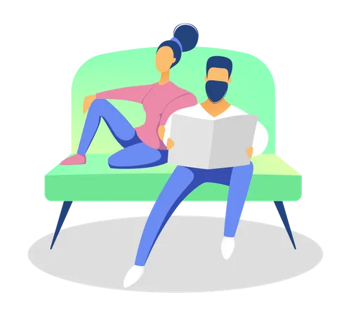 Couple sitting on couch together at home  Illustration