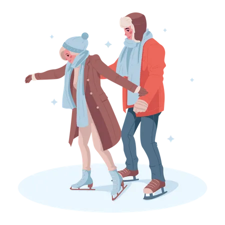 Couple skating on ice  Illustration