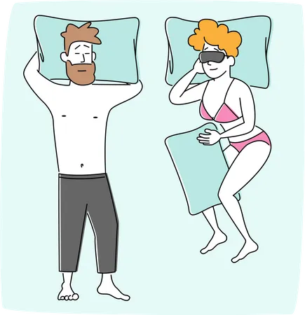 Couple Sleeping on Comfy Bed  Illustration