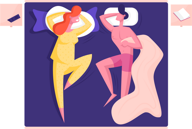 Couple sleeping with each other on bed comfortably  Illustration