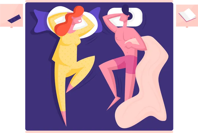 Couple sleeping with each other on bed comfortably  Illustration