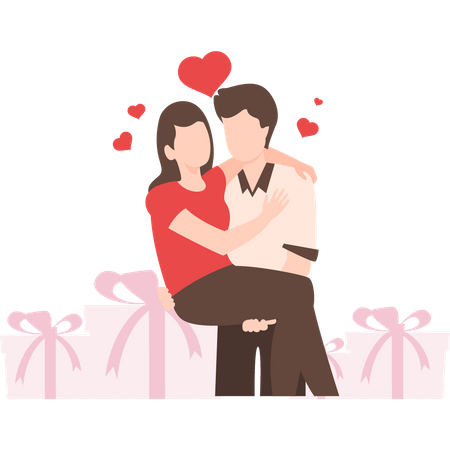 Couple se donnant des cadeaux pour la Saint-Valentin  Illustration