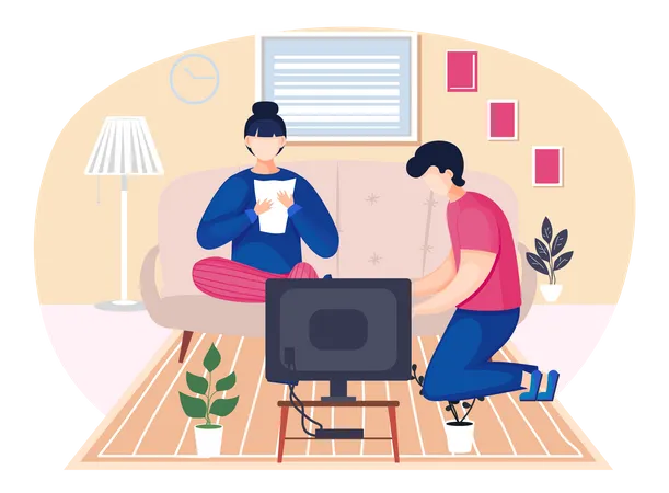 Couple spending time together in the room  Illustration