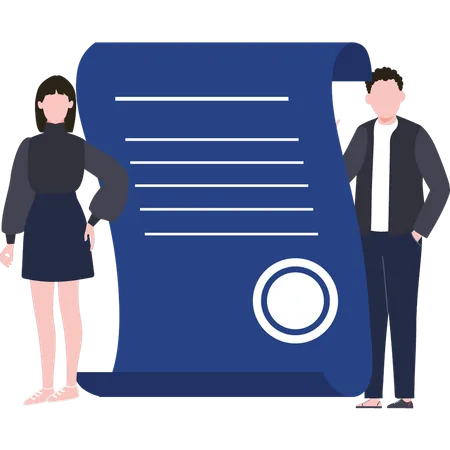 Couple stand with legal document  Illustration