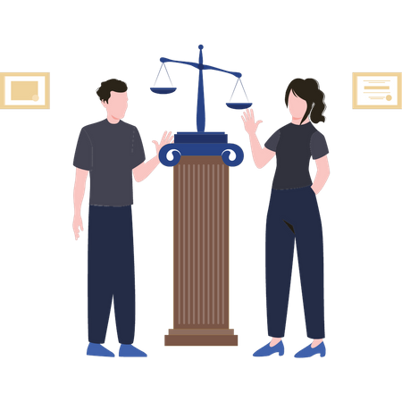 Couple standing in courtroom  Illustration