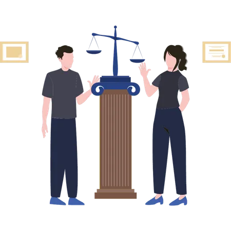 Couple standing in courtroom  Illustration