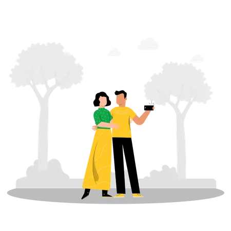 Couple taking selfie  Illustration