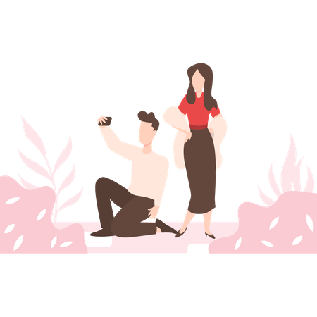 Couple taking their selfies  Illustration