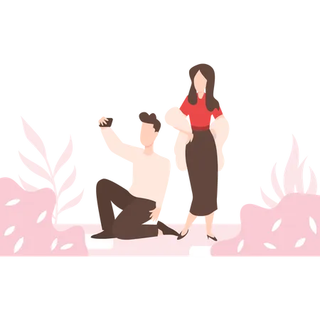 Couple taking their selfies  Illustration