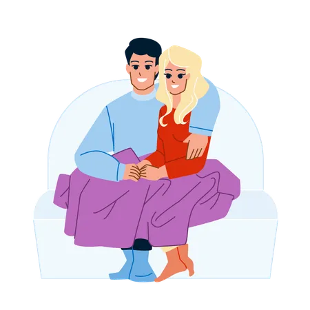 Couple under blanket and watching tv  Illustration