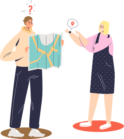 Couple using map for navigation  Illustration