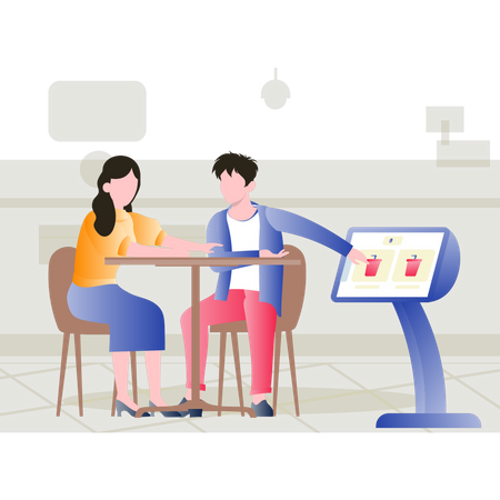 Couple using self ordering device for juice order  Illustration