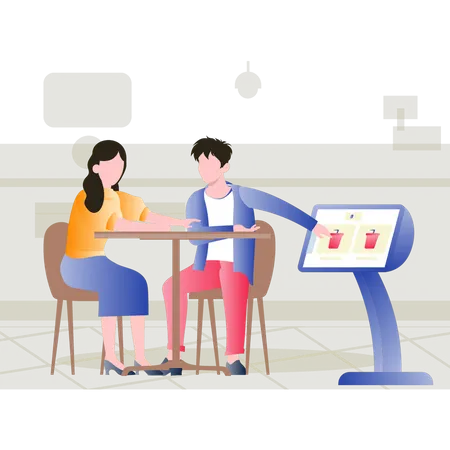 Couple using self ordering device for juice order  Illustration