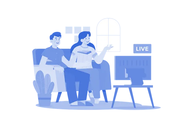 Couple watching live television  Illustration