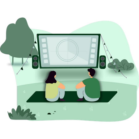 Couple watching movie in open theater  Illustration