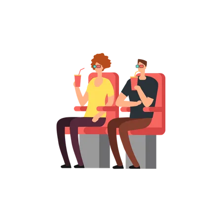 Couple watching movie in theater  Illustration