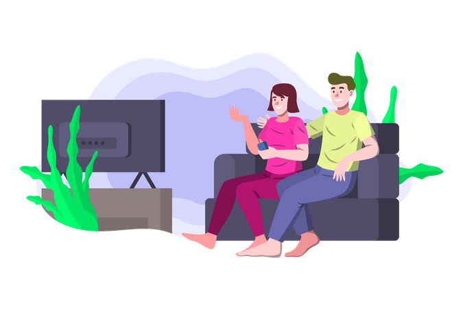 Couple watching movie together  Illustration