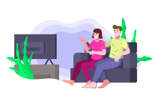 Couple watching movie together  Illustration