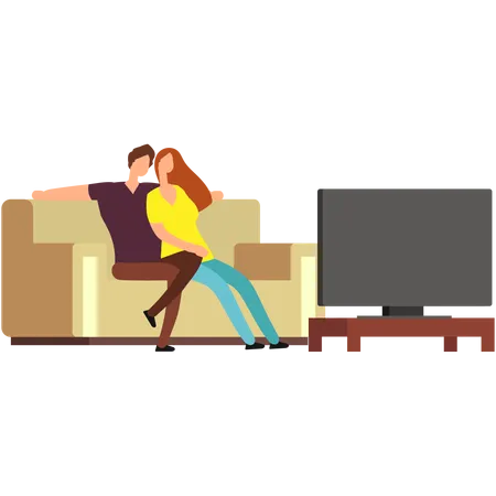 Couple watching tv at home  Illustration