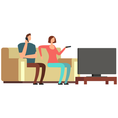 Couple watching tv at home  Illustration