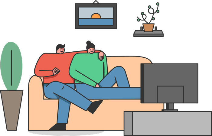 Couple watching tv  Illustration