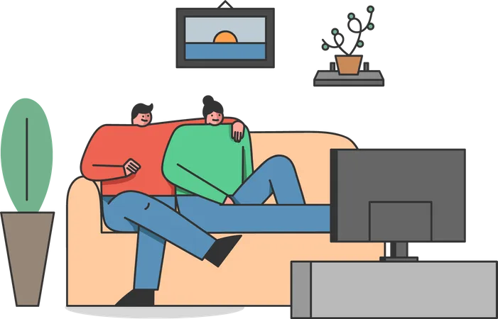 Couple watching tv  Illustration