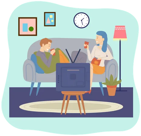 Couple watching TV  Illustration