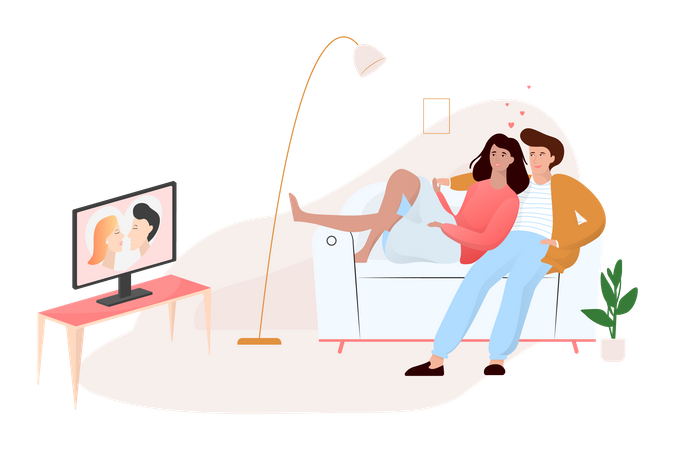 Couple watching tv  Illustration