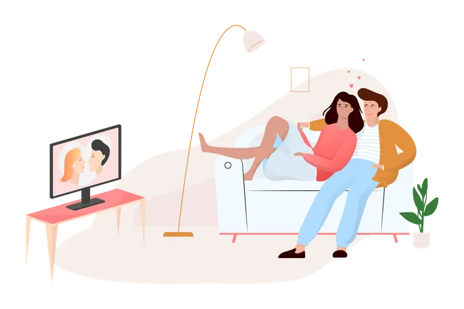 Couple watching tv  Illustration