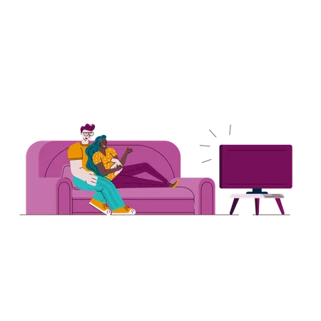 Couple watching TV show  Illustration