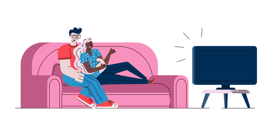 Couple watching TV show  Illustration