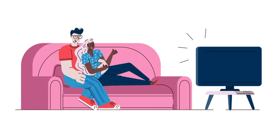 Couple watching TV show  Illustration