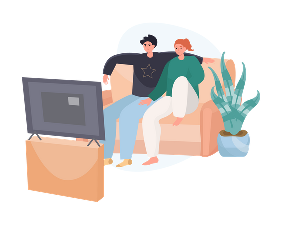 Couple watching TV show in the room  Illustration