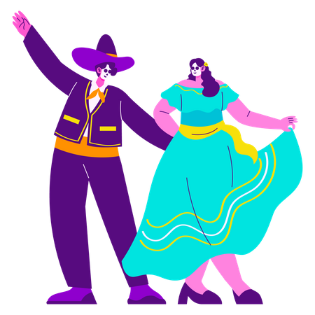 Couple Wearing Traditional Mexican Costume  Illustration