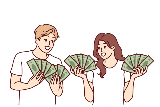 Couple wins jackpot money  일러스트레이션