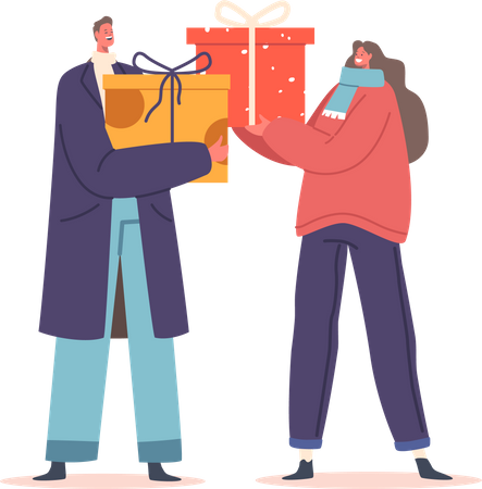 Couple With Gifts  Illustration