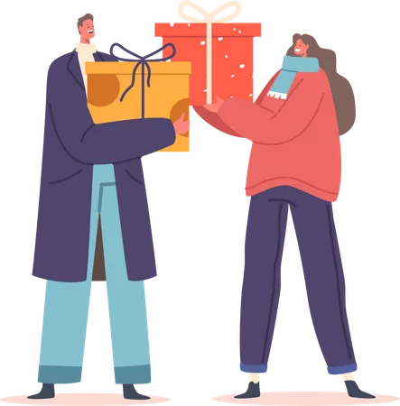 Couple With Gifts  Illustration