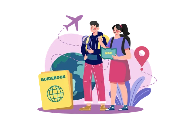 Couple with guidebook  Illustration